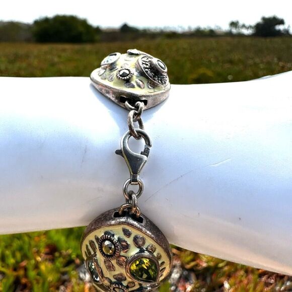 Chi by Carlos Falchi Sterling Silver Enamel & Natural Stone Statement Bracelet - Picture 8 of 10